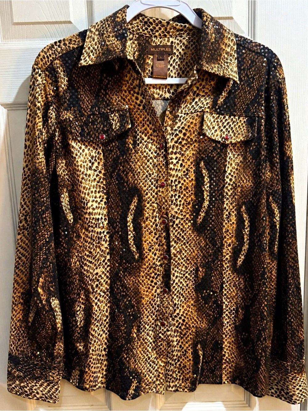 Multiples Women’s L Animal Print Collared Long Sleeve top. Y2K western wear